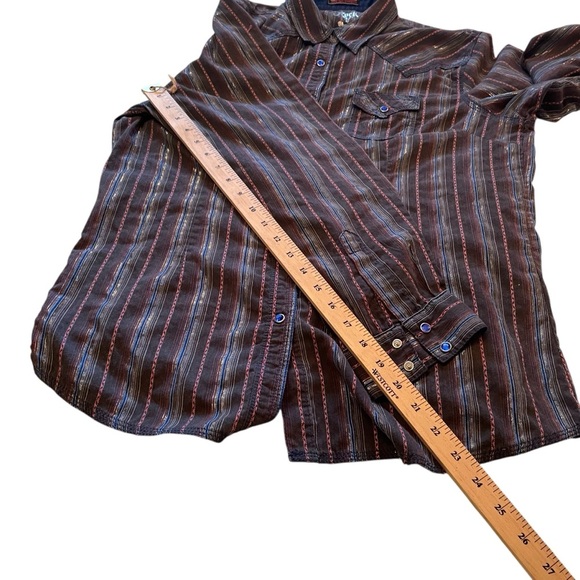 Rock 47 By Wrangler Women's Large
Stripe Blue Snap Western Long Sleeve-Metallic - Picture 7 of 12